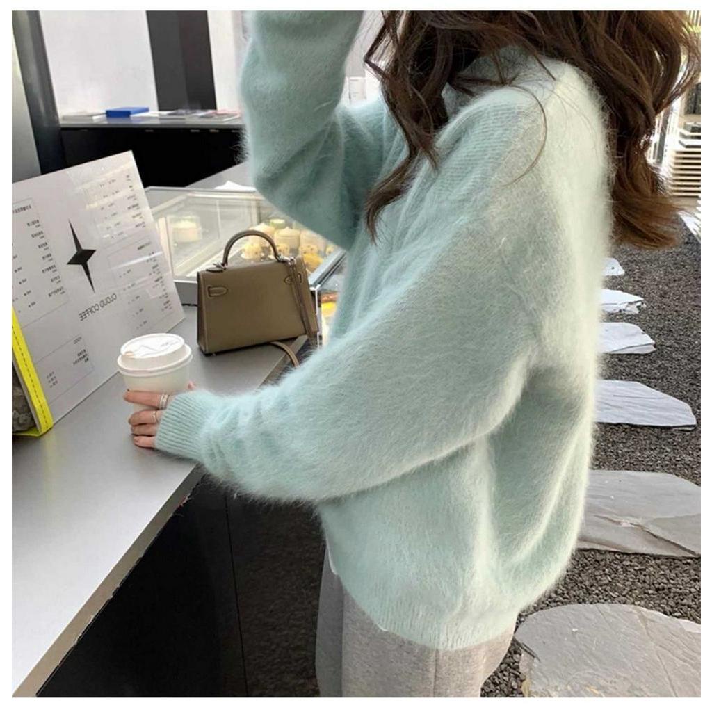 Áo sweater Vải Lông Tay Dài Cổ Tròn Màu Xanh Lá Kiểu Hàn Quốc Thời Trang Mùa Thu 2023