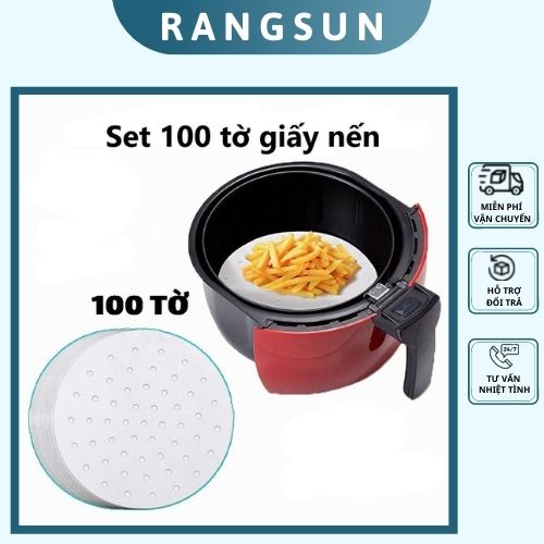 SET 100 tờ giấy nến cho nồi chiên không dầu - giấy nến đục lỗ chống dính size 23cm