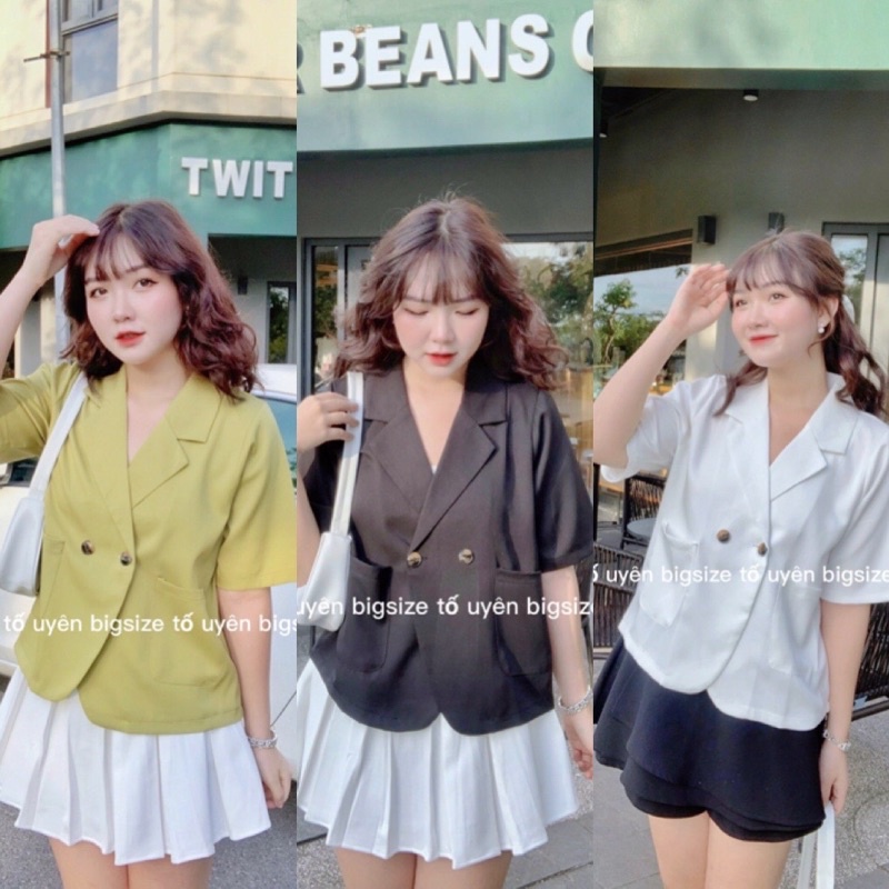(T.U Bigsize 50-80kg) Áo Blazer Dáng Ngắn Cộc Tay Vạt Cong 1 Lớp #43