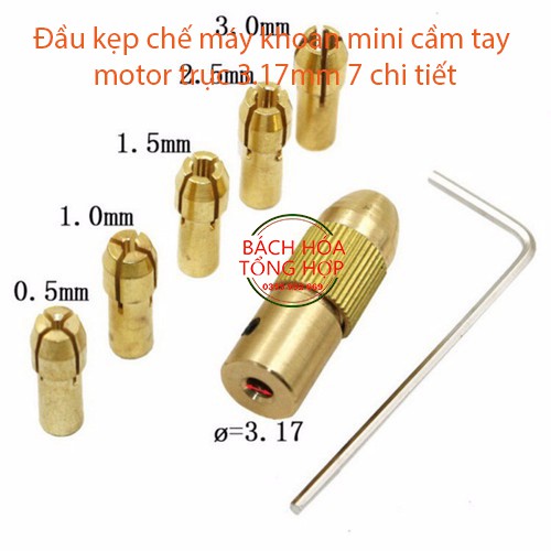 Đầu kẹp chế máy khoan mini cầm tay motor trục 3.17mm 7 chi tiết