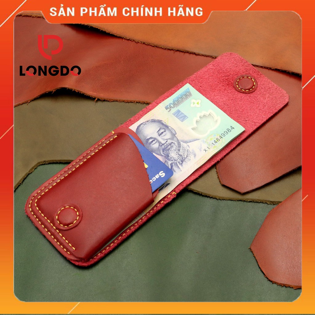 Ví Sen 3 Cao Cấp - Cam Kết 100% Da Bò Thật - Ví Da Mini Nam Màu Đỏ Hàng Chính Hãng Thương Hiệu Longdo Leather