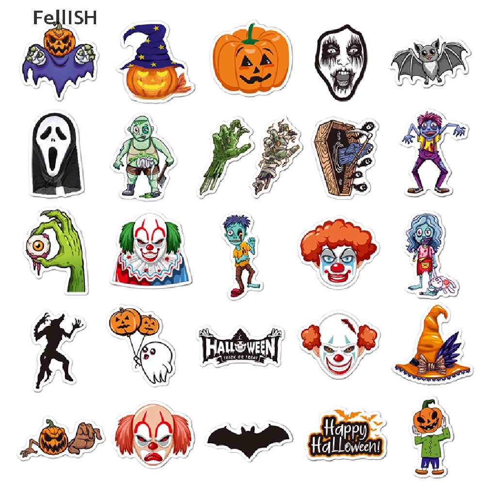 Bộ 50 Miếng Dán Graffiti Hình Bí Ngô Halloween Trang Trí Laptop Guitar Hành Lý Ván Trượt 439br