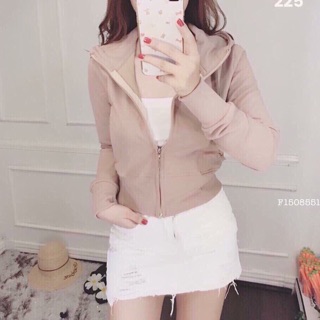 Áo khoác lửng bo eo hoa hồng
