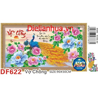 Tranh đính đá chim công VỢ CHỒNG. Kích thước: 90x50cm