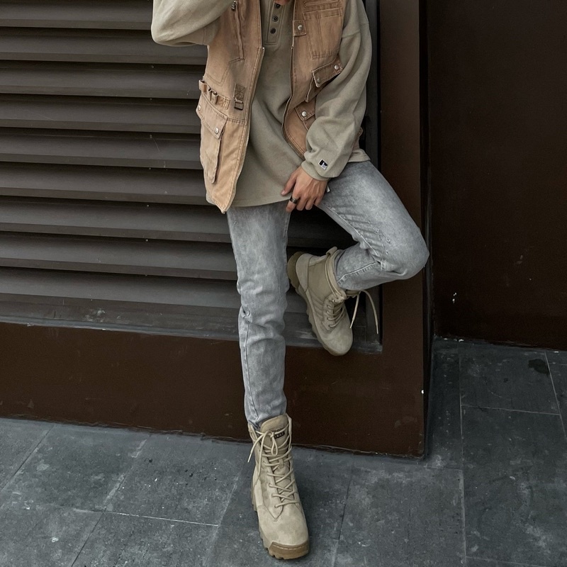 QUẦN JEANS NAM SKINNY XÁM NÂU TRƠN TALURETRO