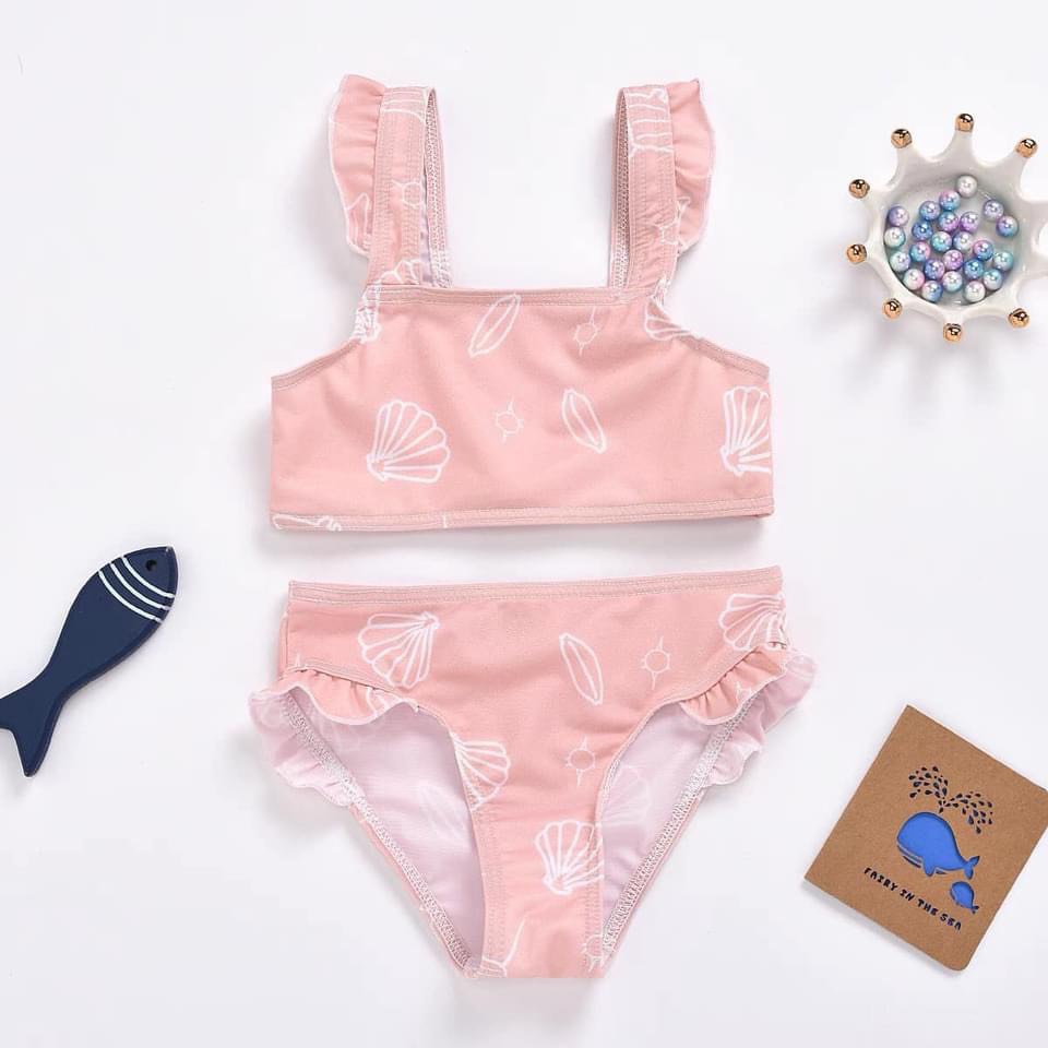 BÁN SỈ  SET 2 BỘ BIKINI ĐI BIỂN CHO BÉ GÁI HỒNG XÁM