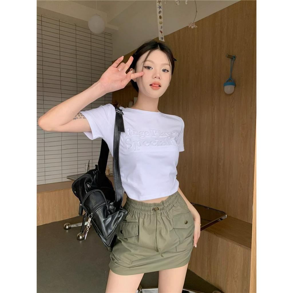 Áo Thun Croptop Cổ Tròn Tay Ngắn Dáng Ôm In Chữ Thời Trang Mùa Hè 2023 Cho Bạn Gái