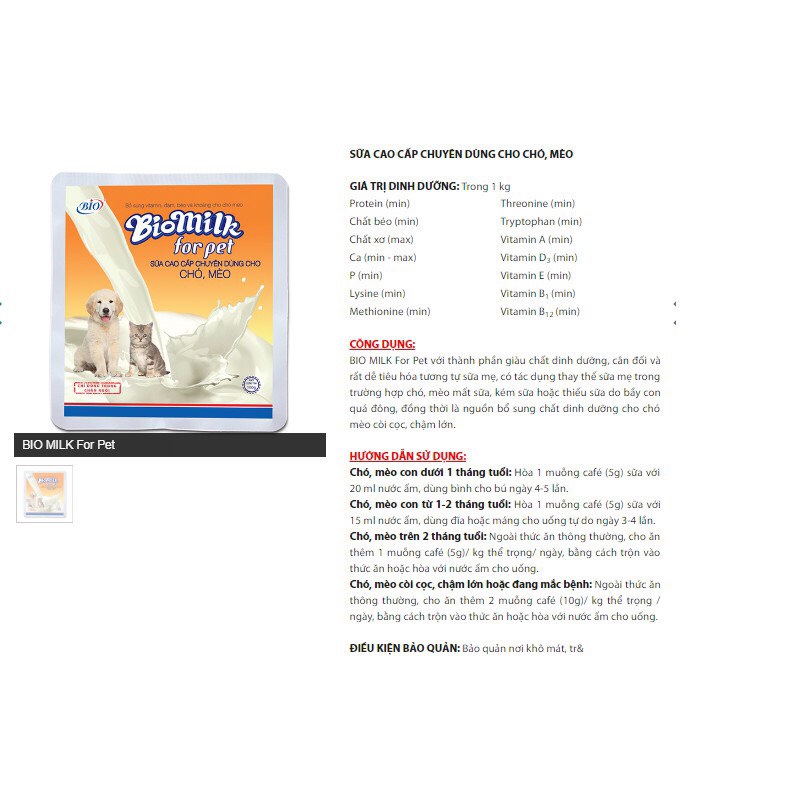 Bio milk Sữa Sao Cấp Chuyên Dùng Cho Chó Mèo, Sữa Bột Thay Thế Sữa Mẹ Dành Cho Thú Cưng, Sữa Cho Chó Mèo