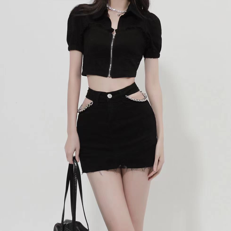 Chân váy jean Chữ A Màu Đen Thời Trang Mùa Hè Cho Nữ