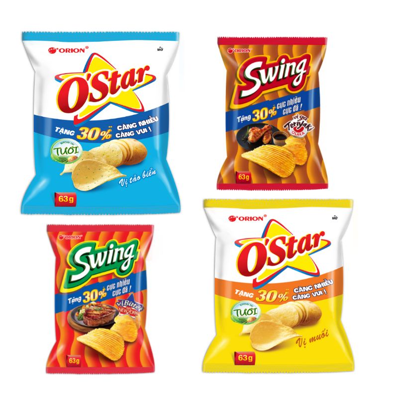 Lô 6 gói Snack khoai tây O'star Orion gói lớn 63g