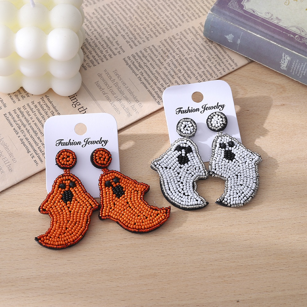 Cod Qipin Khuyên Tai Dáng Thả Xỏ Hạt Gạo Ma Bí Ngô Vui Nhộn Sáng Tạo Phong Cách Halloween Punk