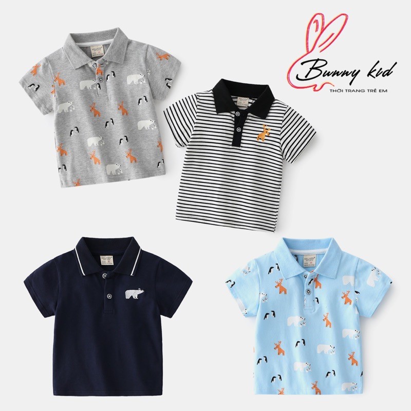 Áo Polo bé trai WELLKIDS áo có cổ cho bé chất cotton hoạ tiết ngộ nghinh