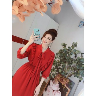 Đầm voan tiểu thư cột nơ tay dài