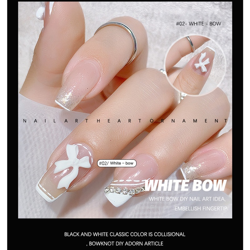 Dây Ruy Băng Dài Đính Nơ 3D Trang Trí Móng Tay Nghệ Thuật Thời Trang