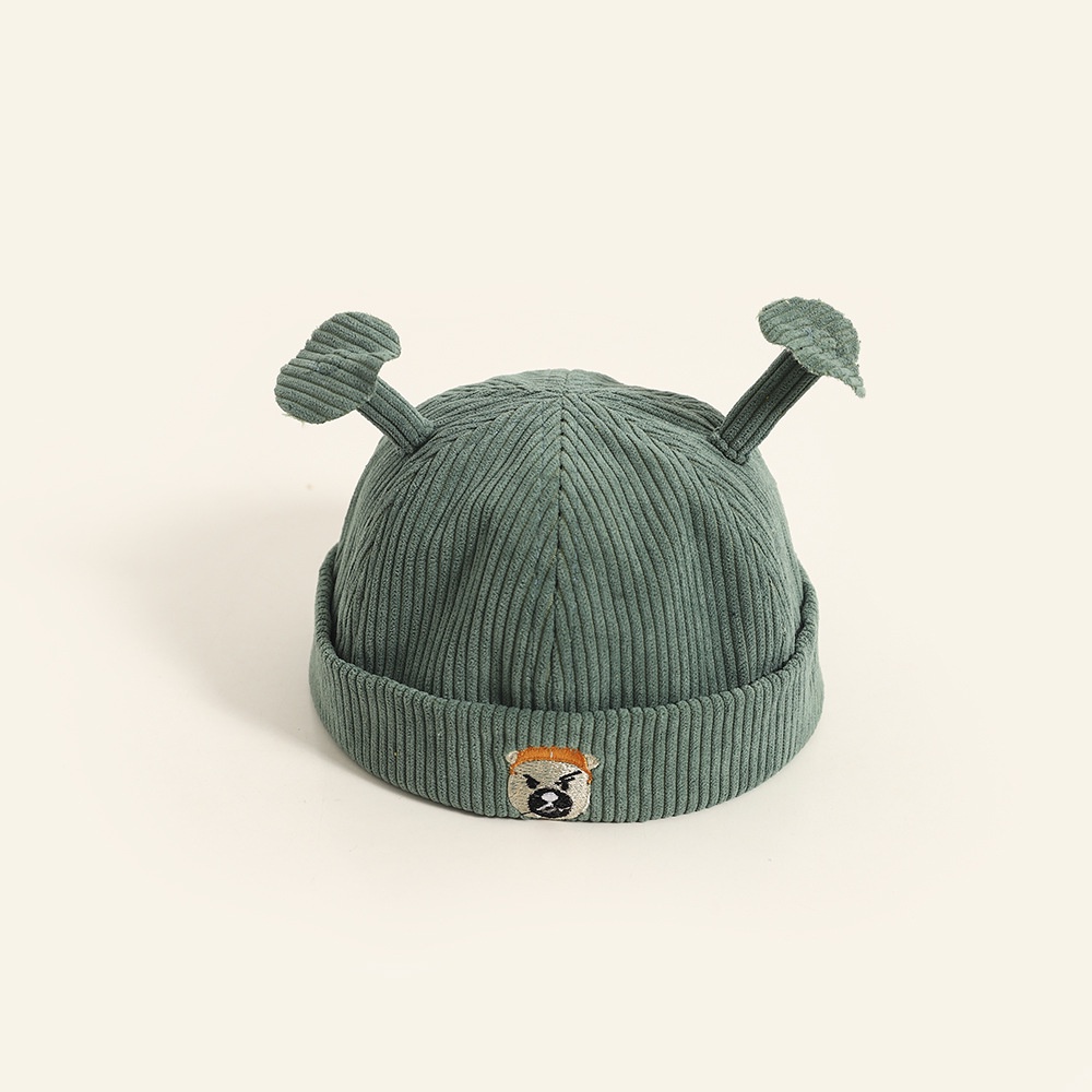 Mũ Beanie Vải Nhung Tai Nhỏ Thêu Họa Tiết Hoạt Hình Dễ Thương Thời Trang Thu Đông Cho Bé