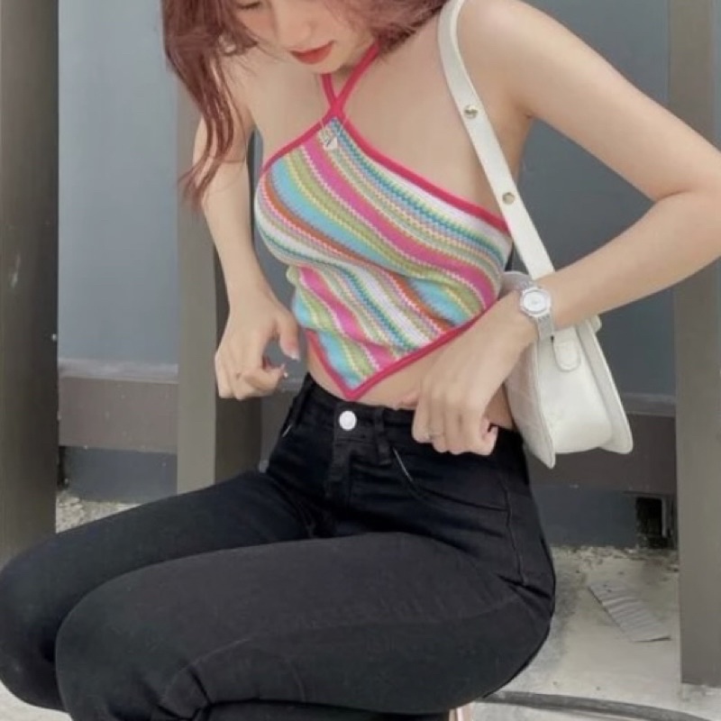 ÁO CỔ YẾM MÀU SẮC CÓ DÂY CỘT NƠ SAU CỔ VÀ LƯNG TRENDY HỞ LƯNG SEXY KNIT ĐI BIỂN GIÁ RẺ