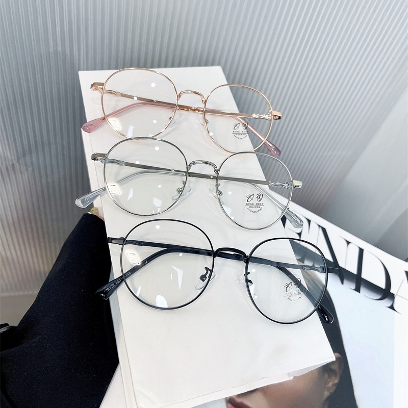 Kính Bản Lề TR90 Gọng Tròn Kim Loại Chống Ánh Sáng Xanh Chống Ánh Sáng Thời Trang Hàn Quốc