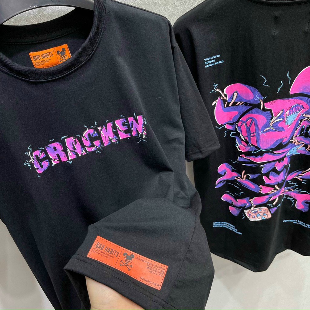 Áo thun CRACKEN người máy họa tiết đầu lâu tím unisex form rộng tay lỡ | BigBuy360 - bigbuy360.vn