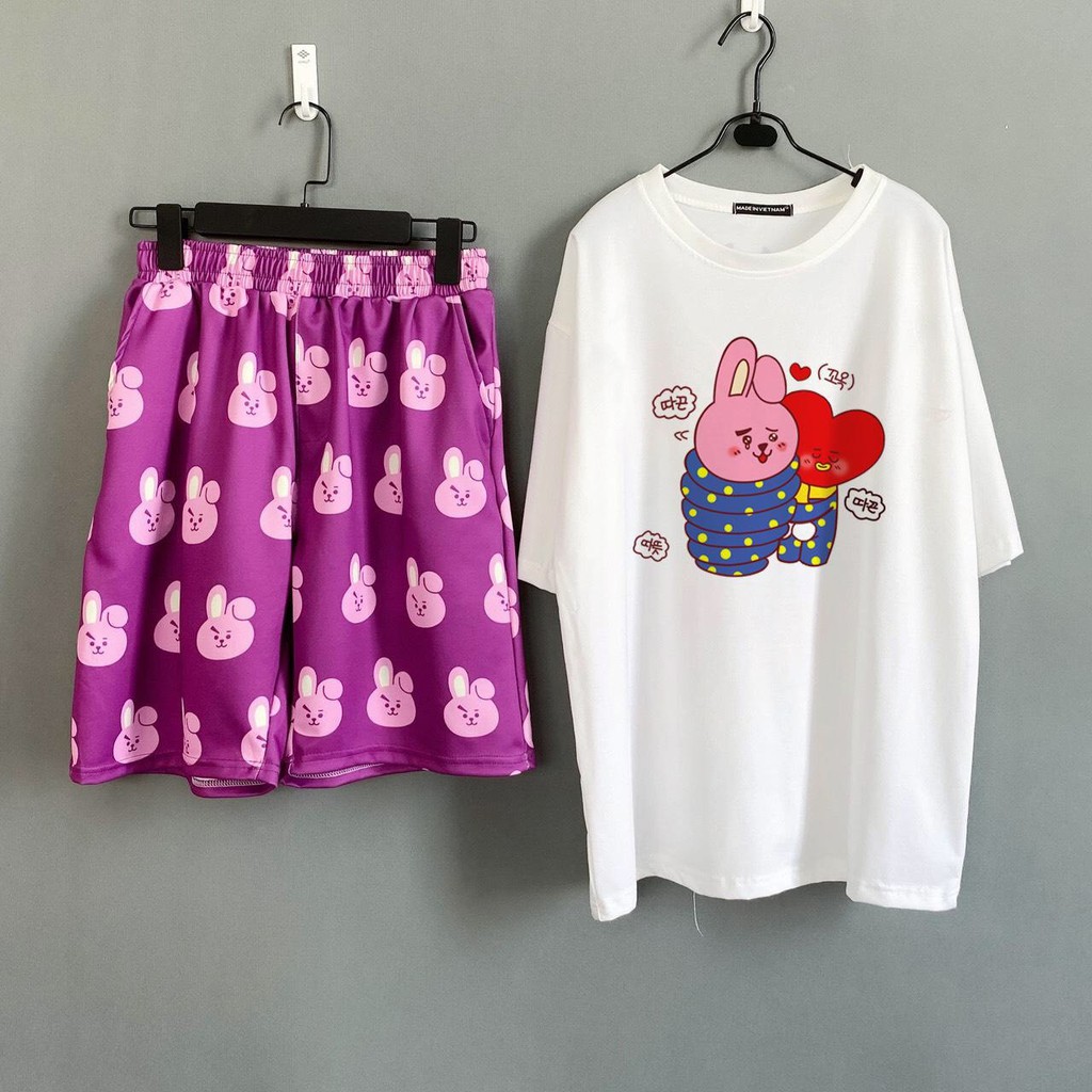 UNISEX - SET BT21 - SET ĐỒ BTS - SET SHORT CARTOON + ÁO THUN TAY LỞ - SHORT HOẠT HÌNH