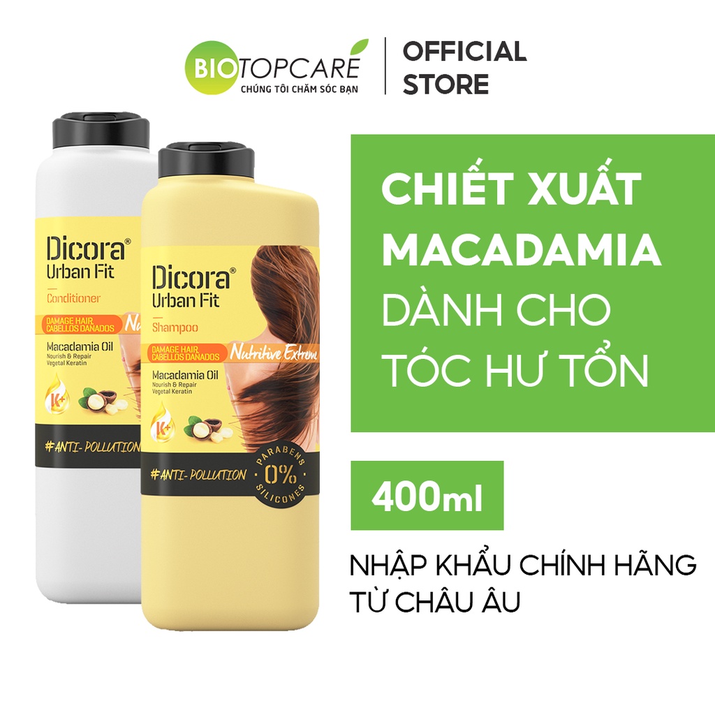 Cặp dầu gội-xả Macadamia phục hồi tóc hư tổn Dicora Urban Fit 400ml - BioTopcare Official