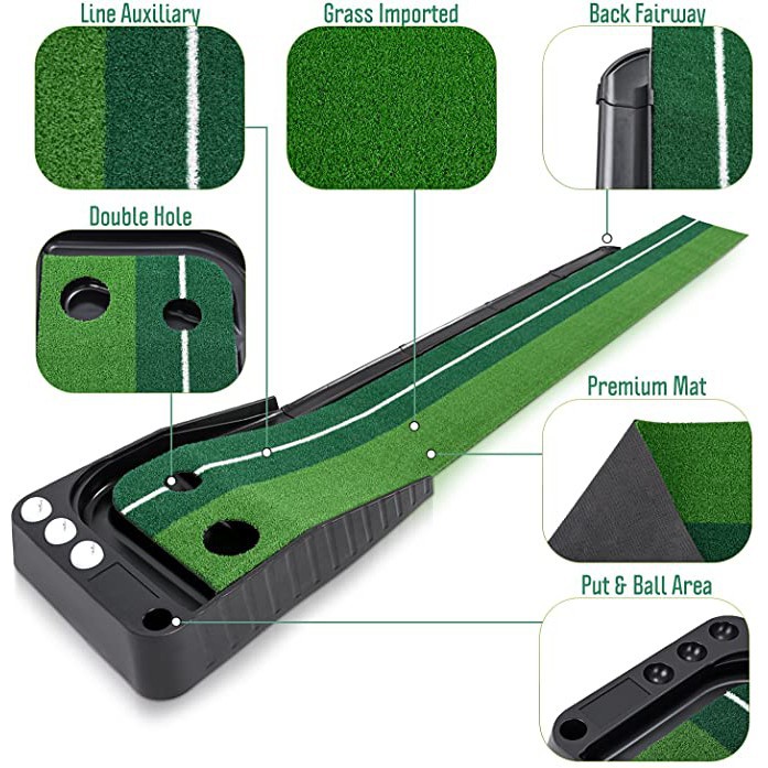 Thảm tập Putting Golf cao cấp chính hãng PGM (Gỗ - Nhựa) có máng trả bóng về bị trí đứng ( Tặng 5 bóng tập )