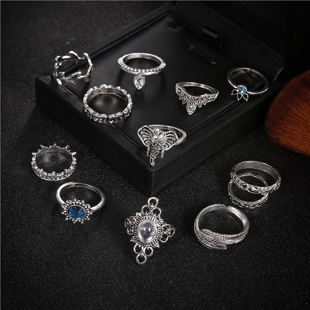 Bộ Nhẫn Hợp Kim Khắc Họa Tiết Phong Cách Bohemian Thời Trang Cho Nữ
