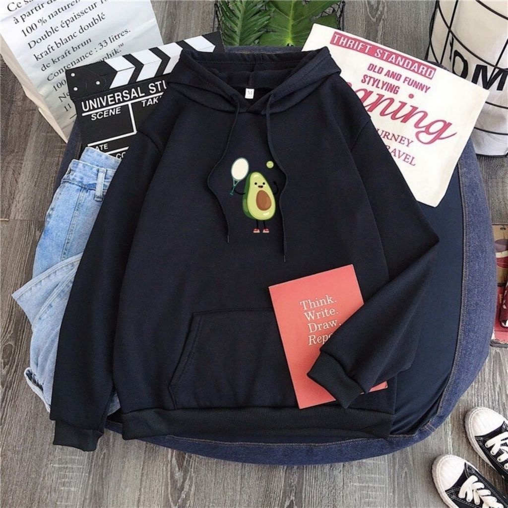 ÁO KHOÁC HOODIE NỈ UNISEX IN TRÁI BƠ ÁO FORM RỘNG NAM NỮ NHIỀU MÀU