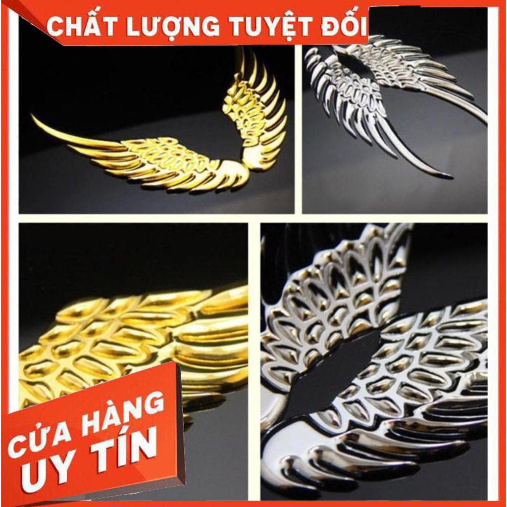 Bộ Decal tem 3D đôi cánh thiên thần kim loại dán trang trí logo ô tô