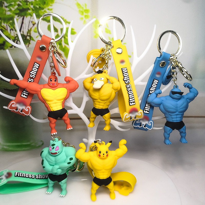 Pokemon Keychain Hành động Hình Thể dục Người đàn ông Cơ bắp Mô hình Hài hước Sáng tạo Móc khóa Phim hoạt hình Túi Pokemon Trang trí Mặt dây chuyền