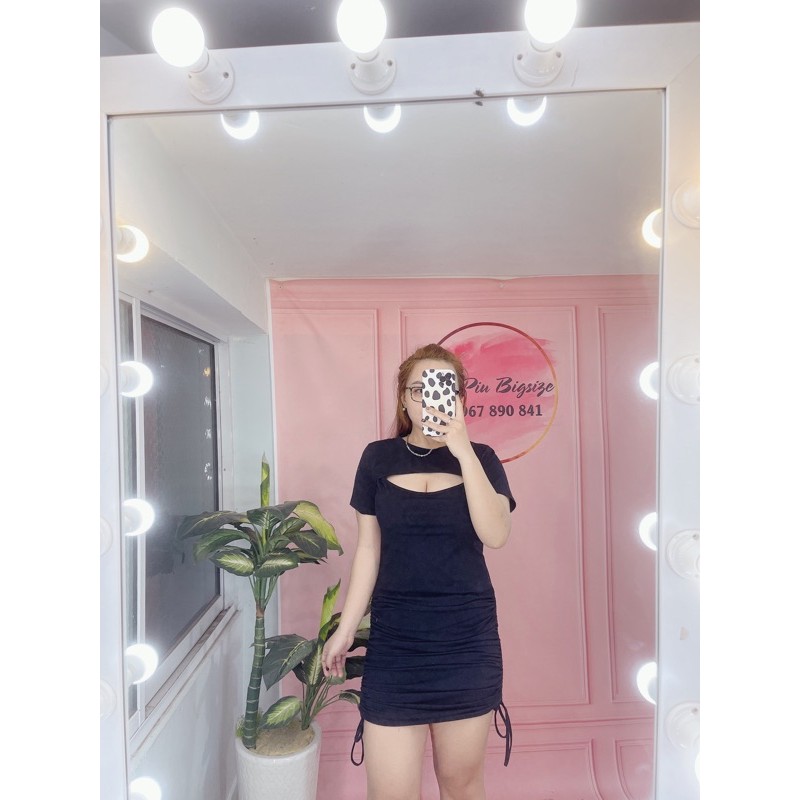 Đầm bigsize ✔️𝐇𝐈̀𝐍𝐇 𝐓𝐇𝐀̣̂𝐓✔đầm boddy khoét ngực rút dây 💕 bigsize (có size55/90kg )