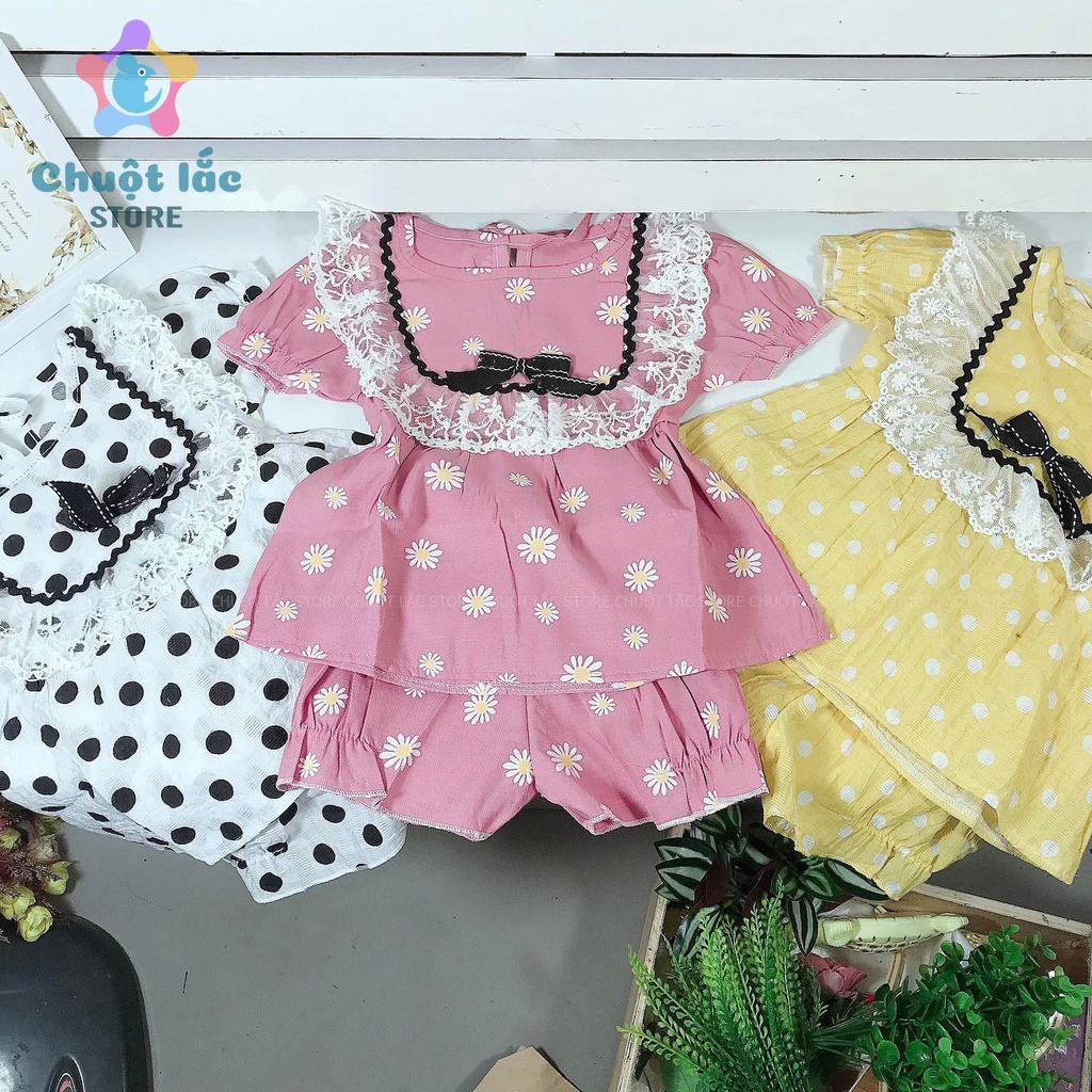 Bộ Quần Áo Bé Gái Mùa Hè Chất Đũi Cổ Viền Ren Có Nơ 7kg Đến 15kg Màu Hồng, Vàng, Trắng