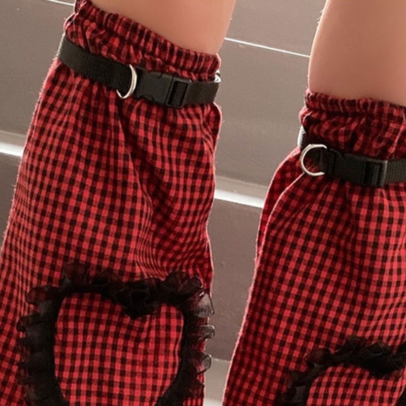 Xiangbao Vớ Cao Đến Đầu Gối Phối Ren Họa Tiết Kẻ Sọc Phong Cách Gothic Punk Giữ Ấm Chân Có Khóa Cài Hình Trái Tim