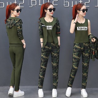 Set nguyên bộ đồ thể thao dài thu đông họa tiết lính rằn ri SiTRICT 3 trong 1