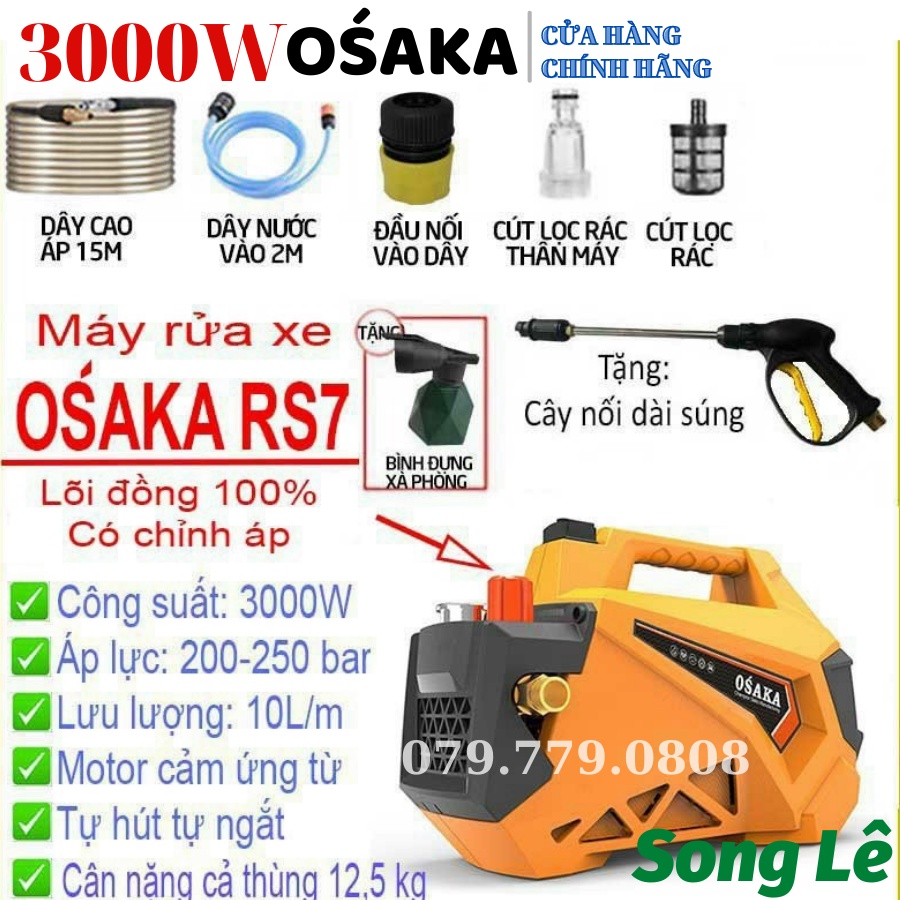 [Mẫu 2022] MÁY RỬA XE CAO ÁP OSAKA NHẬT BẢN Rs7 3000W - Đồng 100%