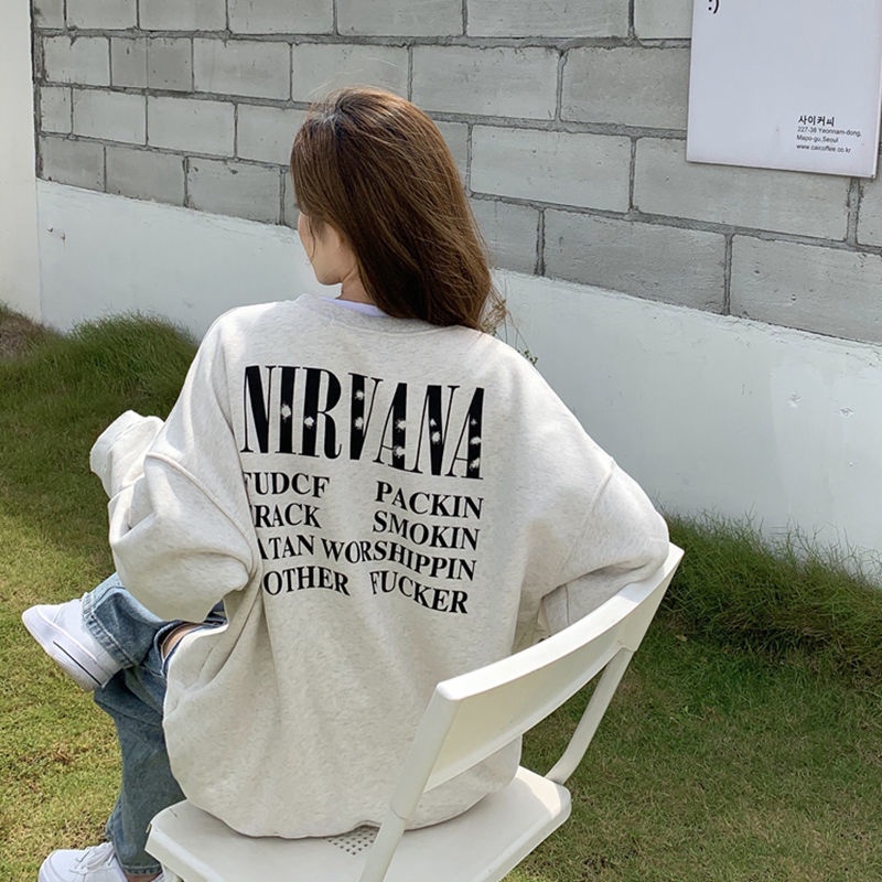 Áo sweater vải 100% cotton dáng rộng in họa tiết phong cách Hàn Quốc thời trang cho nữ