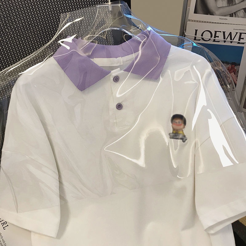 Áo polo Ngắn Tay Form Rộng Màu Sắc Tương Phản Thời Trang Mùa Hè Hàn Quốc Dành Cho Nữ