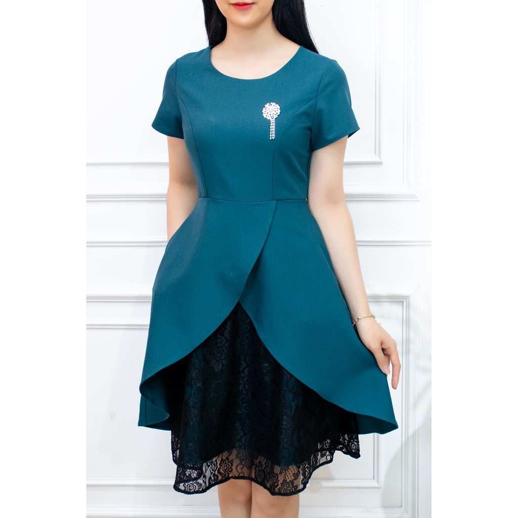 Váy trung niên sang trọng cao cấp AMYRA, cho mẹ thiết kế phối lớp ren dáng xòe vải cotton lạnh đi tiệc, đi chơi DA056 | BigBuy360 - bigbuy360.vn