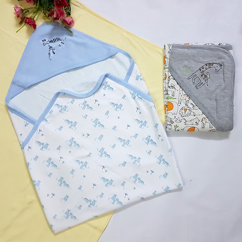 Chăn Ủ Quấn Có Mũ Cotton 2 Lớp LITTER DUCK Nhiều Màu Cho Bé Sơ Sinh