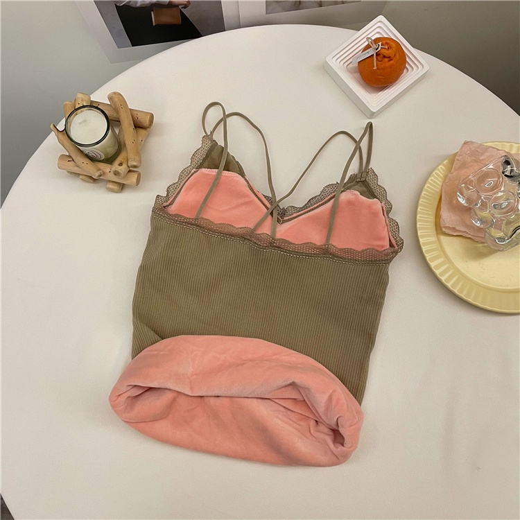 Áo Lót Dây Nhung Dày Dặn Giữ Nhiệt Mùa Thu Hàng Mới Với Đệm Ngực