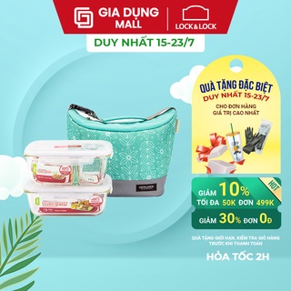 Bộ Túi Hộp Cơm Thủy Tinh Lock&Lock 3EA LLG428M2 - Xanh Mint - Hàng Chính Hãng