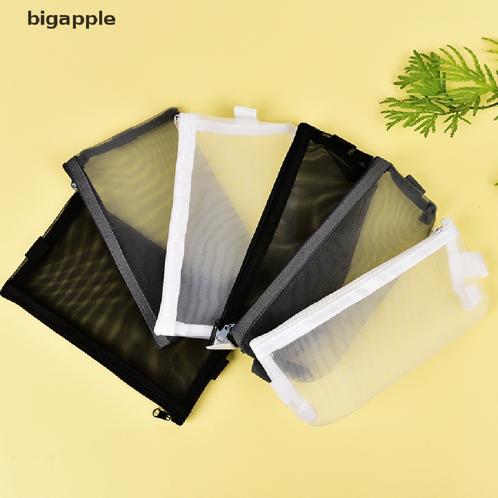 Bigapple Túi Đựng Bút Dạng Lưới Đơn Giản Trong Suốt Cỡ S / L Có Khóa Kéo RDG