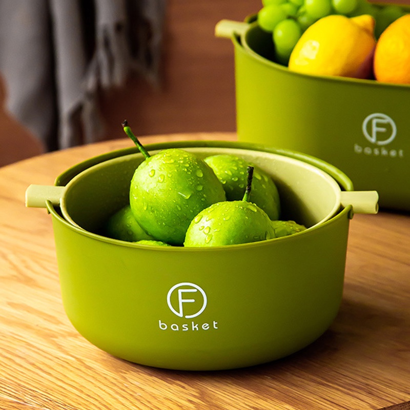 Rổ Rửa Rau Củ Quả Hai Lớp Màu Xanh Lá Cây Giúp Khô Ráo