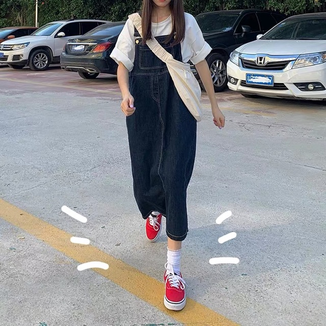 Có sẵn | Đầm yếm jeans ulzzang dáng dài