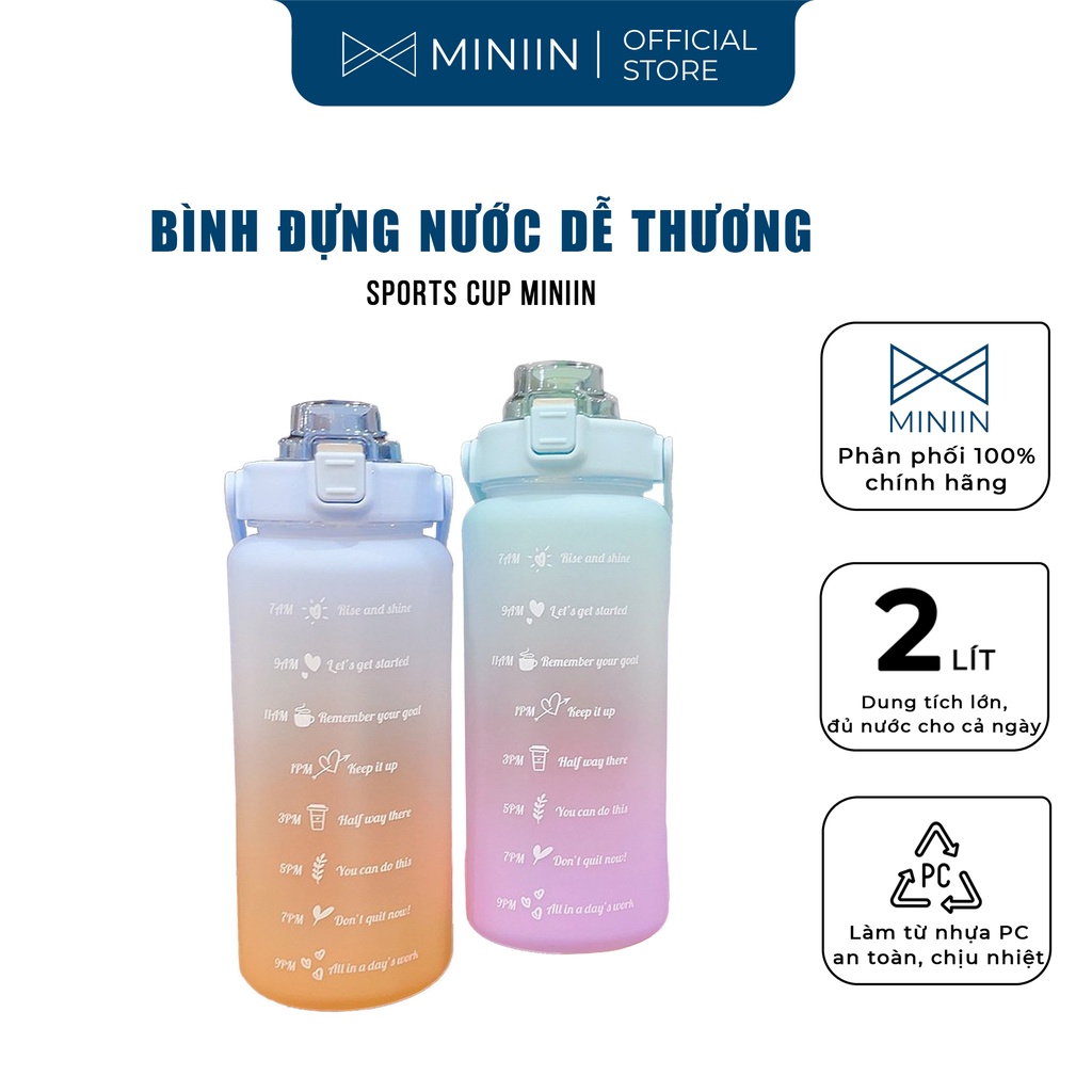 Bình Đựng Nước 2L Dễ Thương MINIIN Có Vạch Báo Giờ Uống Nước