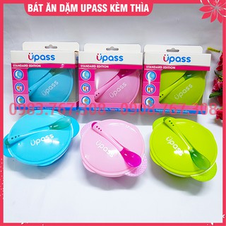 Bộ bát ăn dặm chống đổ kèm thìa báo nóng upass - 8859263450013
