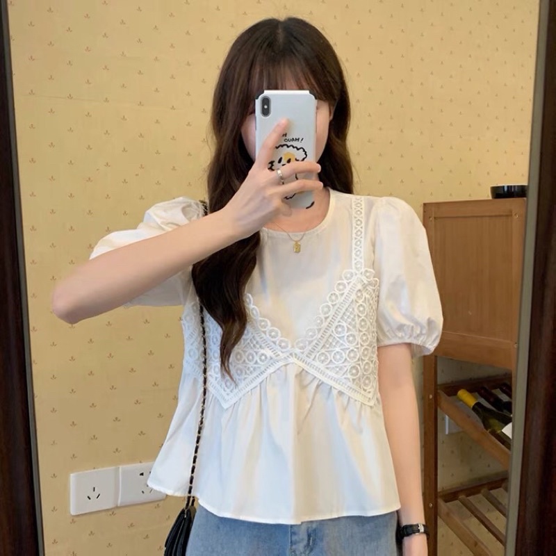 Áo tay ngắn phối hai dây phong cách nữ sinh Hàn Quốc dành cho cô gái