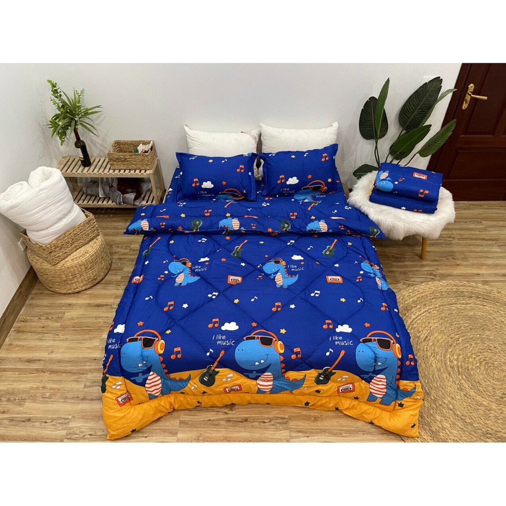 Bộ Chăn Ga Gối Cotton Poly Chăn Chần Bông 5 Món Cao Cấp (Gạt Trái Xem Mẫu)