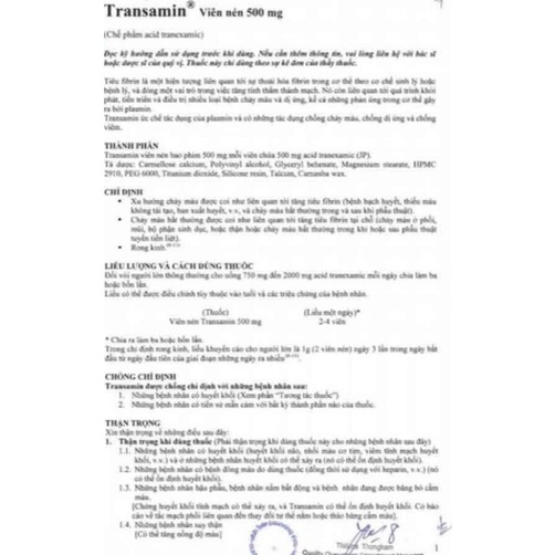 Viên Uống Trắng Da Mờ Nám Transamin 500mg Nhật Bản