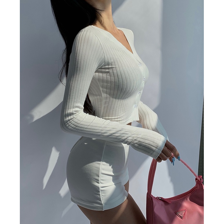 Châu Âu Mỹ Nguyên Chất Desire Phong Cách Lưng Phối Ren Áo Thun Dài Tay Rò Rỉ Lưng Gợi Cảm Cô Gái Cổ Chữ V Nữ Ngắn Tay Dài Top Slim-Fit Niche Design Top Single-Breas