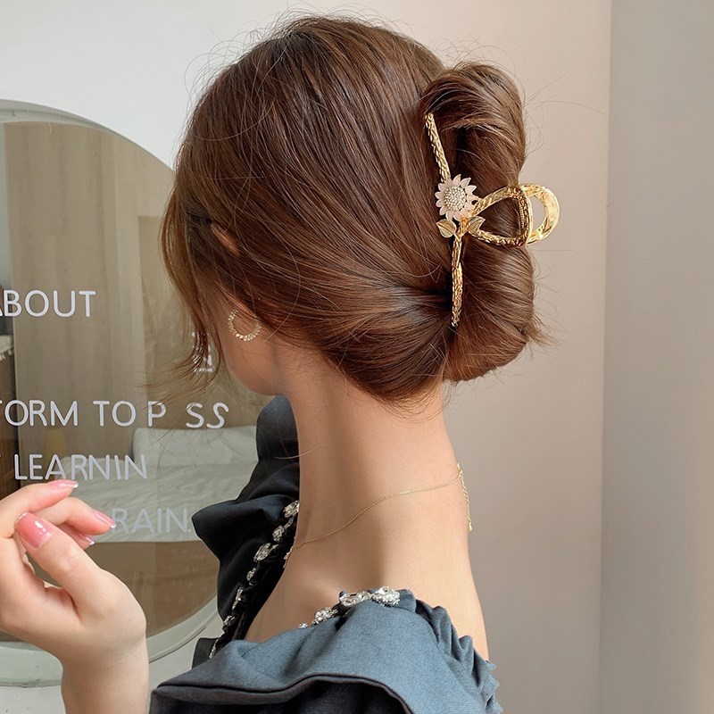 Kẹp tóc AISHG bằng kim loại hình hoa hướng dương cỡ lớn thời trang cho nữ